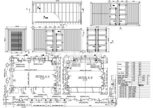 典型20英寸标准钢结构集装箱设计cad结构施工图纸 标注详细